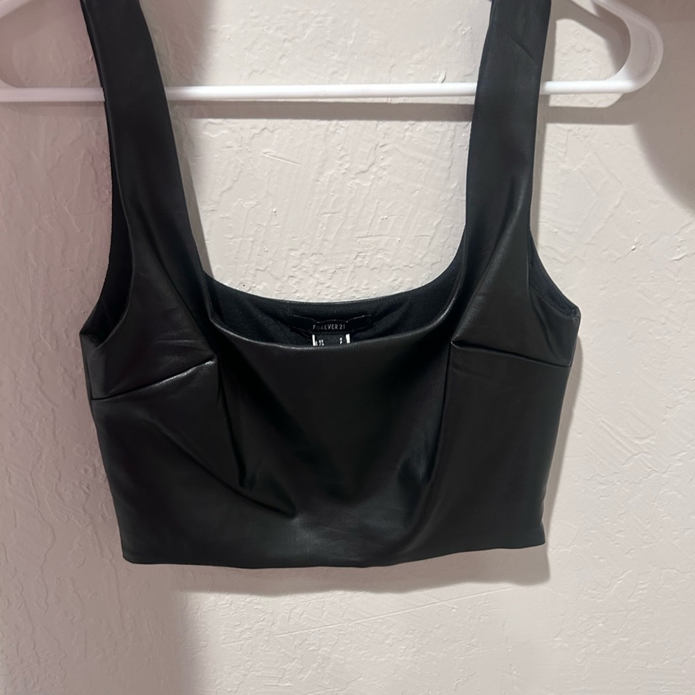 Leather black crop top